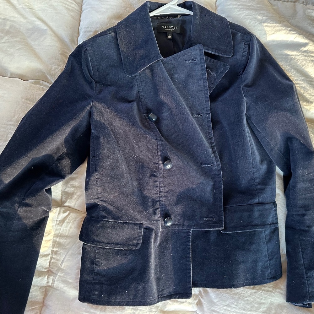 Talbots navy velvet pea coat
